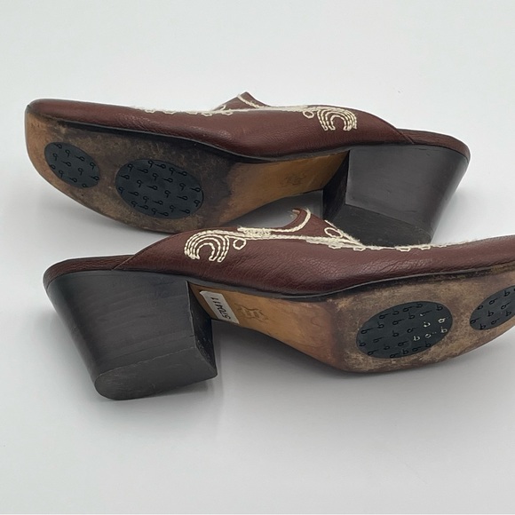 Jessica Bennett leather Clog Mule 7.5 Embroidered Brown Bootie Festival Cosplay - Picture 9 of 16